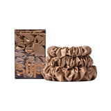 Slip Silk Back To Basics Black Midi/Large Scrunchie Set - Light Brown