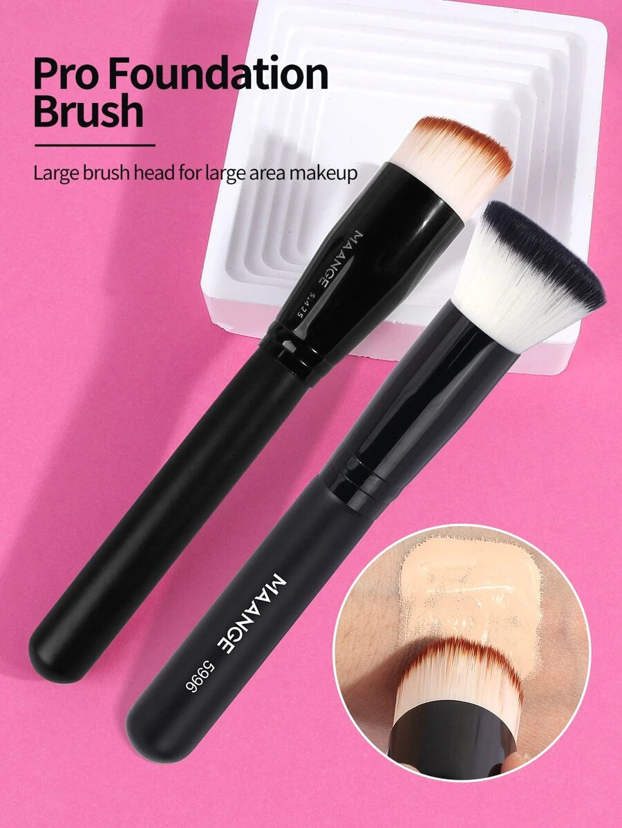 Maange 2pcs Professional Foundation Brush Set - Black