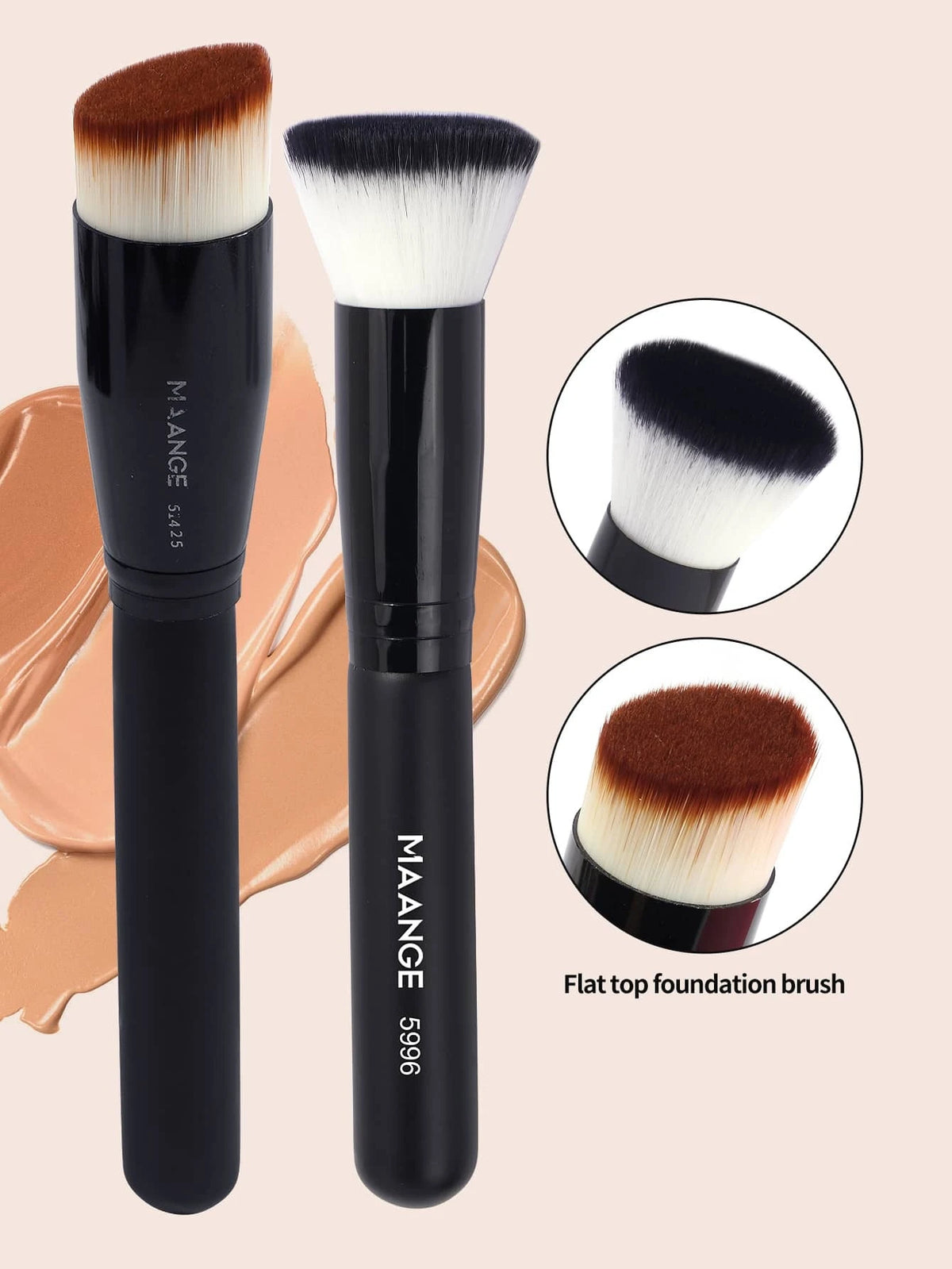 Maange 2pcs Professional Foundation Brush Set - Black