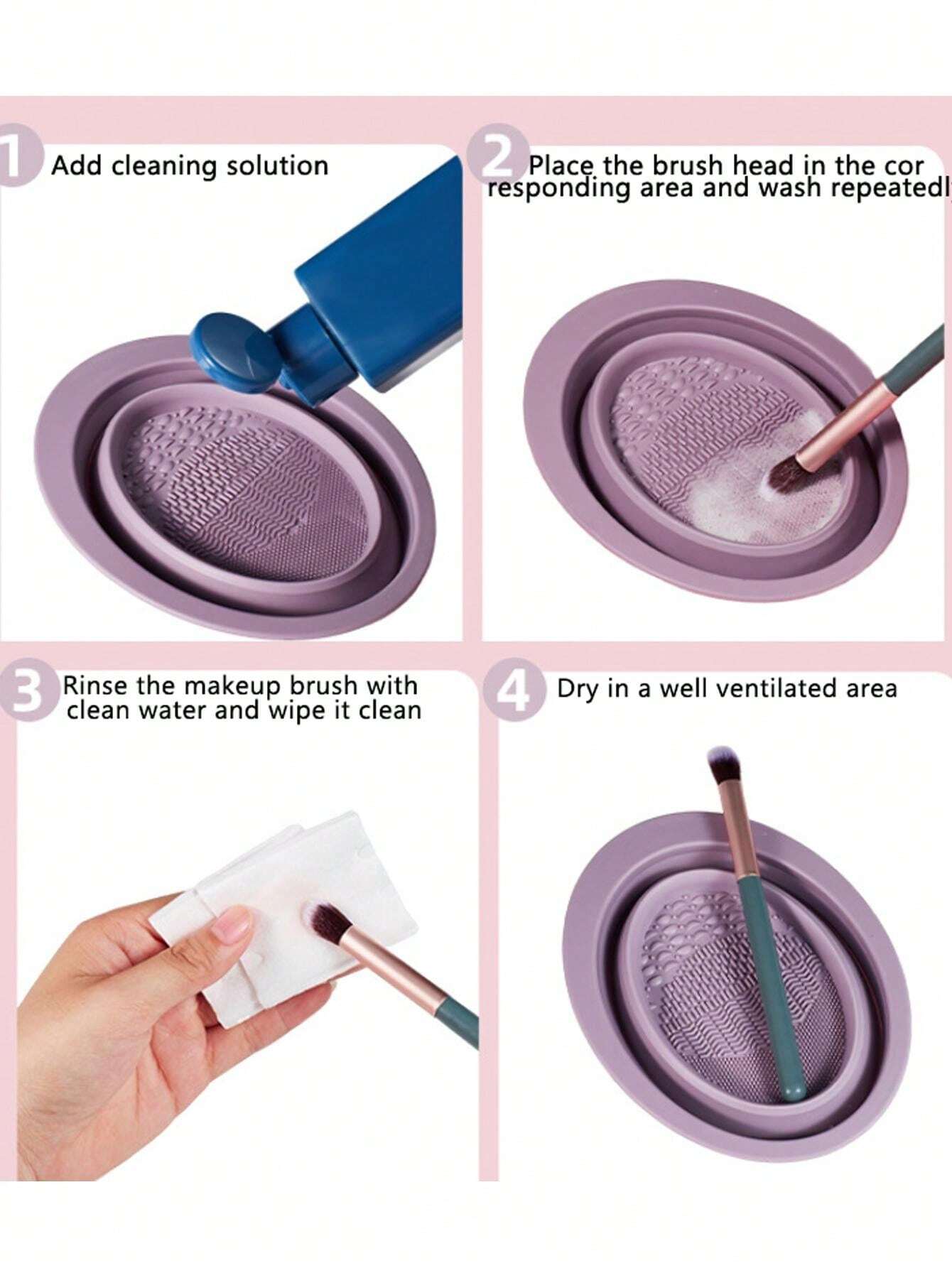 Beauty Foldable Silicone Makeup Brush Cleaner and Storage - Purple