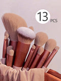 Beauty Makeup Brush Set for Blush, Eyeshadow, and Powder - Brown - 13 Piece