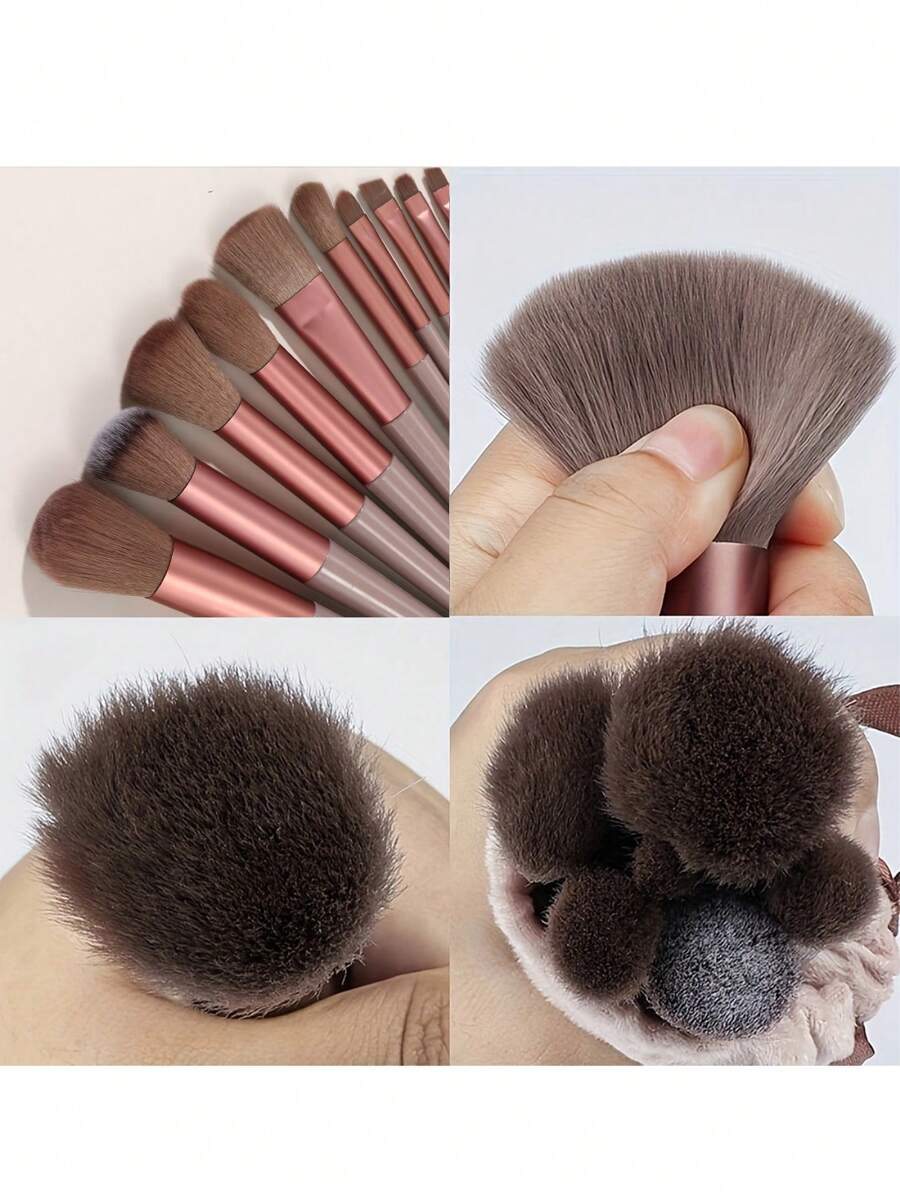 Beauty Makeup Brush Set High-Quality Soft & Powdery Brushes - Brown -  13Pcs