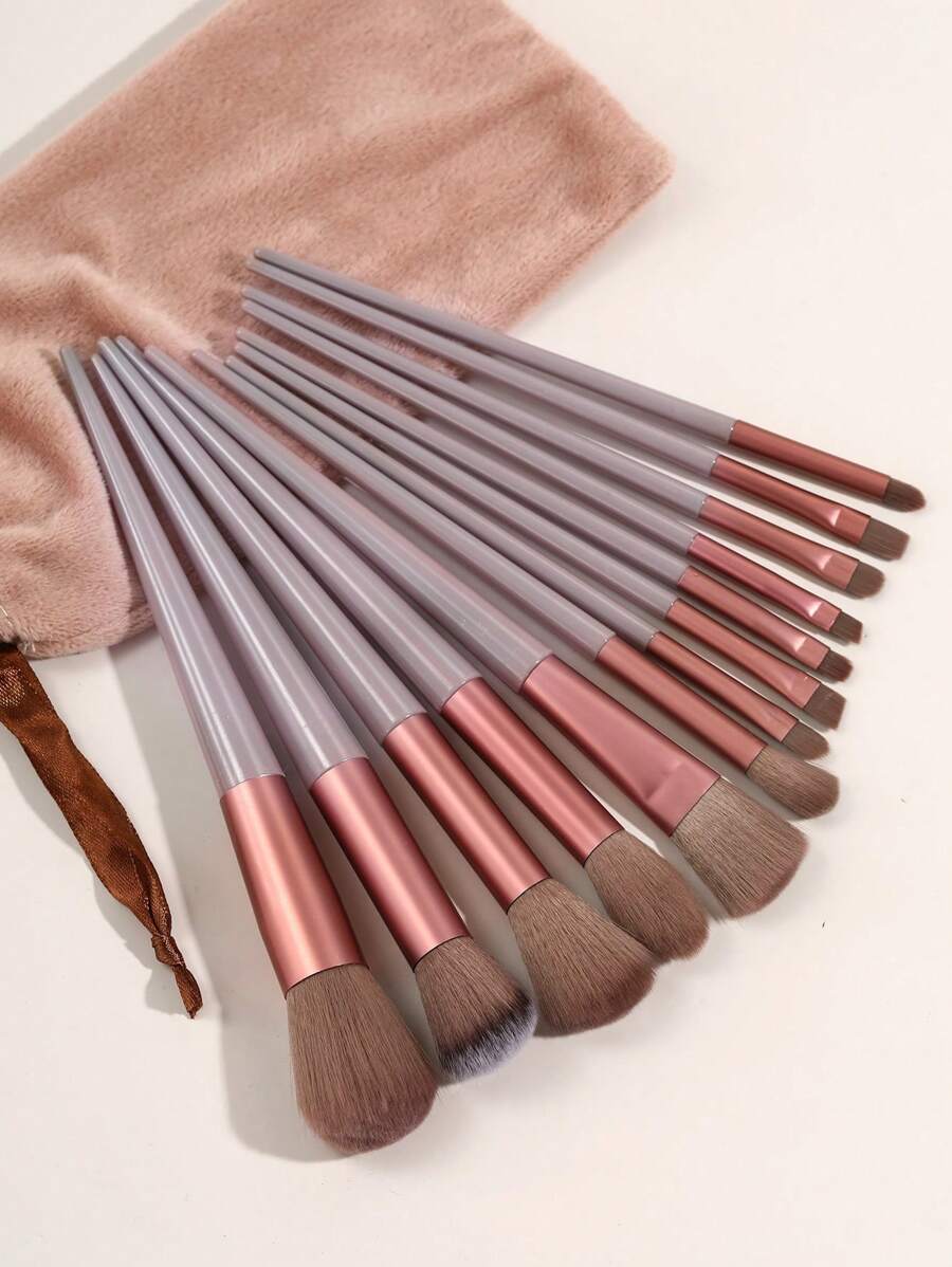 Beauty Makeup Brush Set for Blush, Eyeshadow, and Powder - Brown - 13 Piece