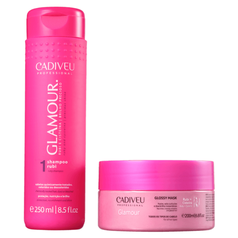 Cadiveu Glamour Kit Home Care Set Hair Treatment  - Shampoo 250ml + Mask 200ml