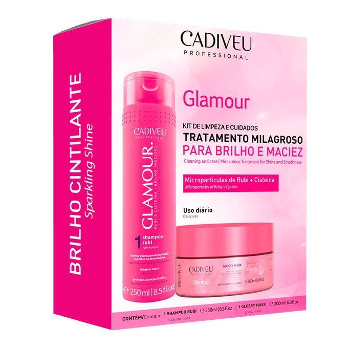 Cadiveu Glamour Kit Home Care Set Hair Treatment  - Shampoo 250ml + Mask 200ml