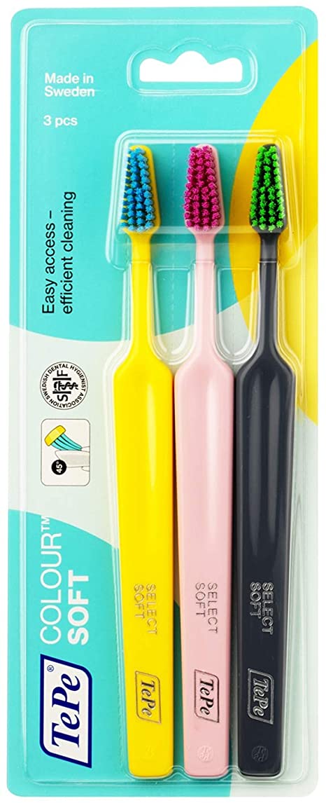 TePe Colour Soft Toothbrush for Adults with Extra Soft Filaments - 3Pieces