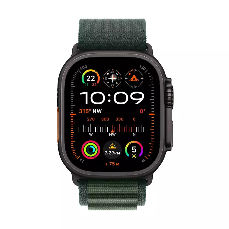 Apple Watch Ultra 2, 49mm, Black Titanium Case, Dark Green Alpine Loop (GPS+Cellular)